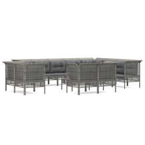 Set Divani da Giardino 13 pz con Cuscini in Polyrattan Grigio 3187588