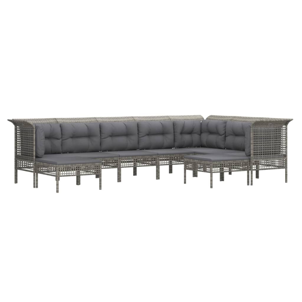 Set Divani da Giardino 9 pz con Cuscini in Polyrattan Grigio 3187590