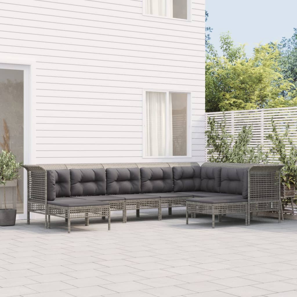 Set Divani da Giardino 9 pz con Cuscini in Polyrattan Grigio 3187590