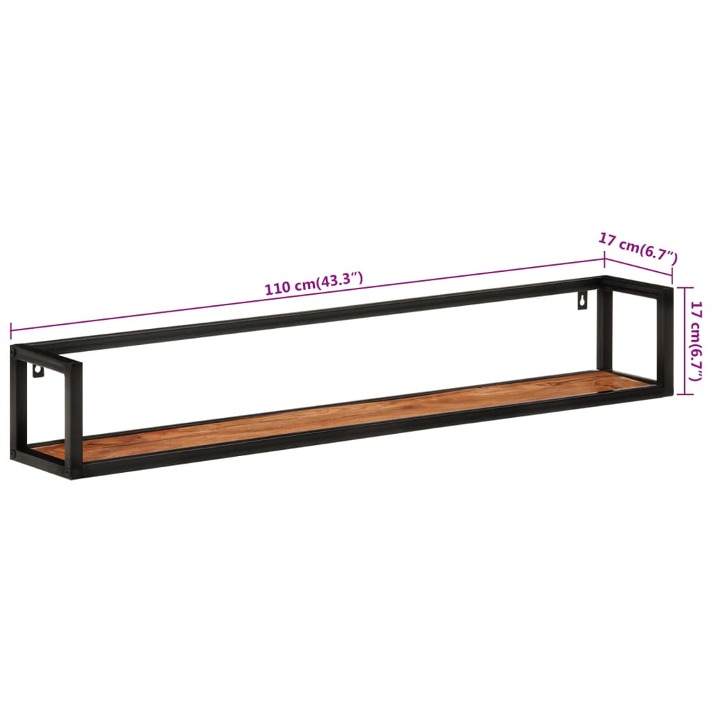 Mensole Parete 2 pz 110x17x17cm Legno Massello Acacia e Ferro 353794