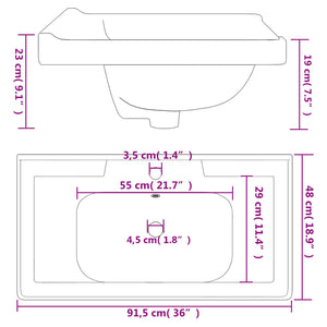 Lavandino da Bagno Bianco 91,5x48x23cm Rettangolare in Ceramica 153707