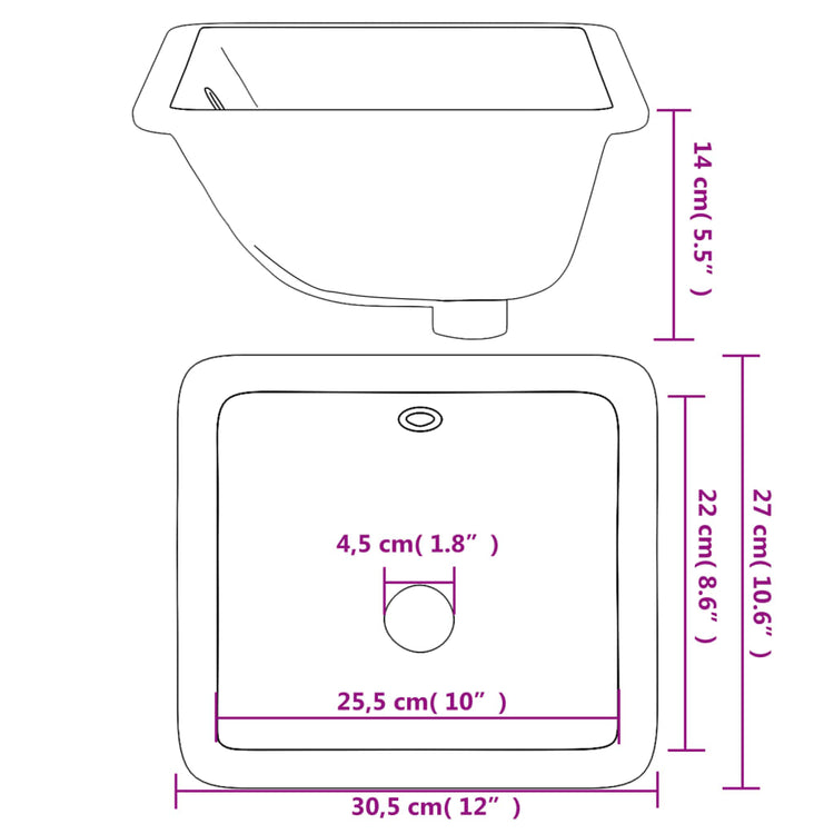 Lavandino da Bagno Bianco 30,5x27x14 cm Rettangolare Ceramica 153722