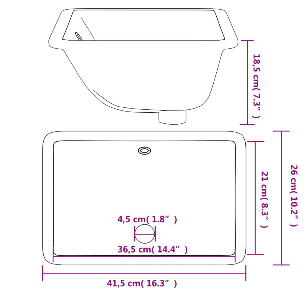 Lavandino da Bagno Bianco 41,5x26x18,5 cm Rettangolare Ceramica 153724