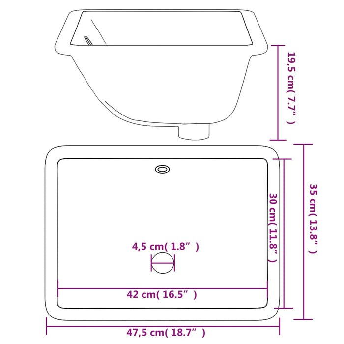 Lavandino da Bagno Bianco 47,5x35x19,5 cm Rettangolare Ceramica 153725