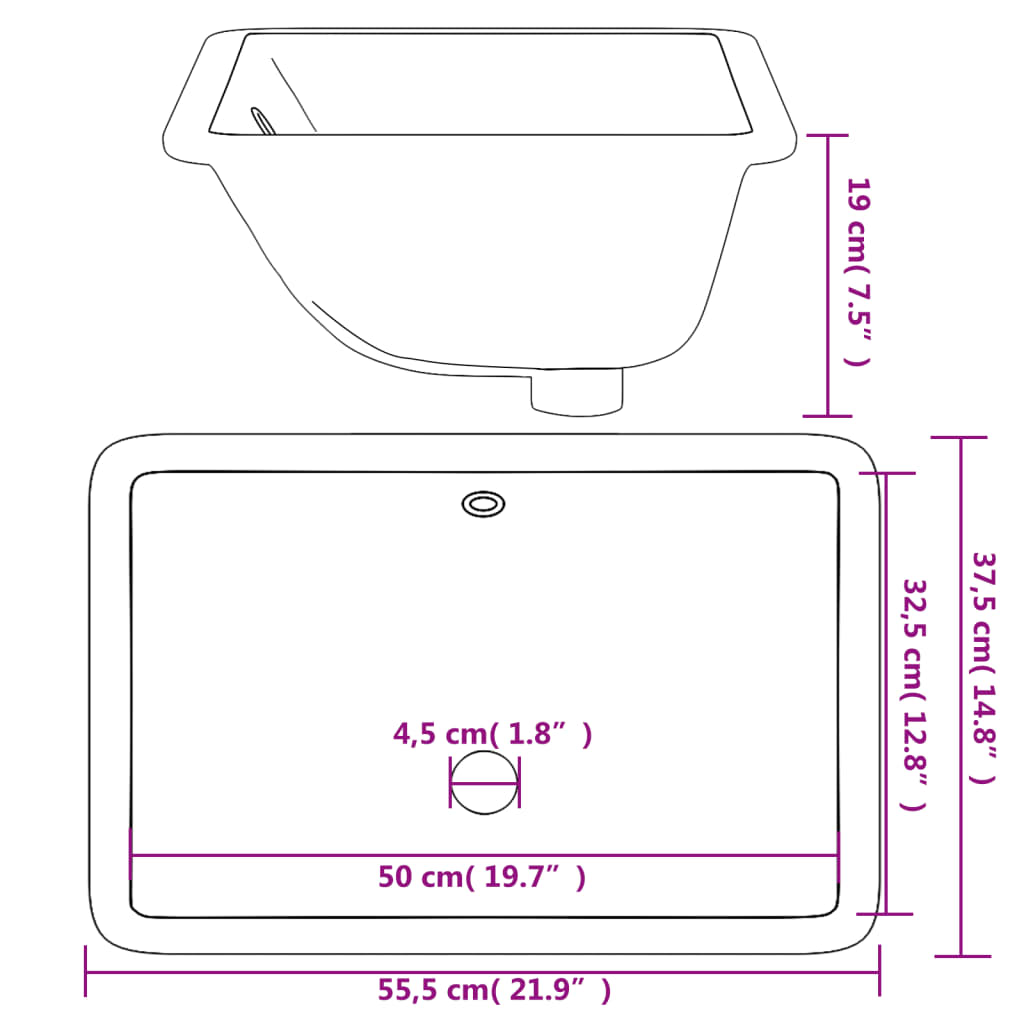 Lavandino da Bagno Bianco 55,5x37,5x19 cm Rettangolare Ceramica 153727