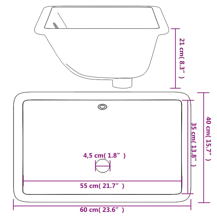 Lavandino da Bagno Bianco 60x40x21 cm Rettangolare in Ceramica 153728