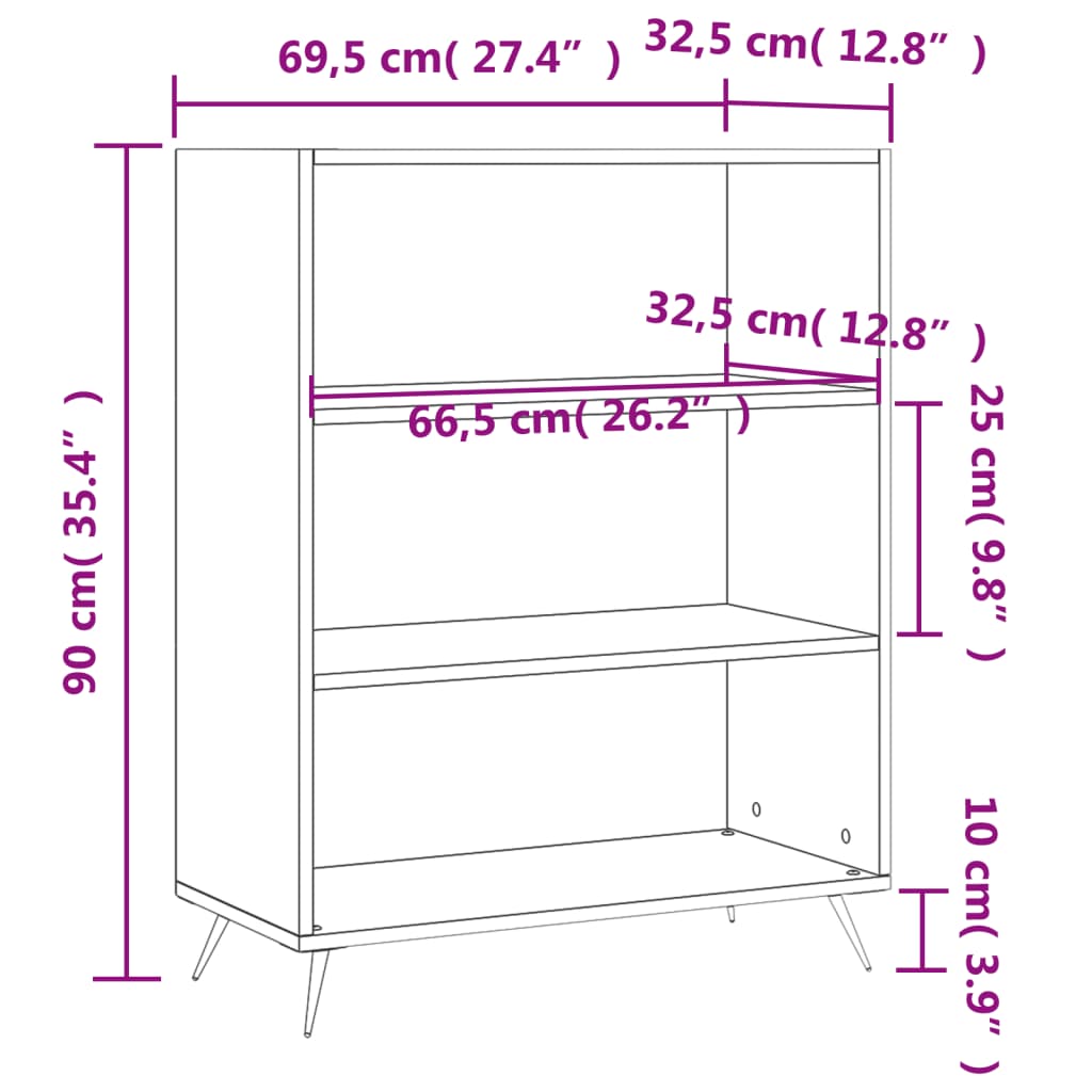 Libreria Nera 69,5x32,5x90 cm in Legno Multistrato 828333