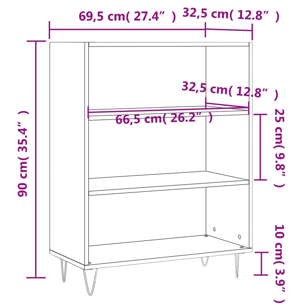 Libreria Bianco Lucido 69,5x32,5x90 cm in Legno Multistrato 828358