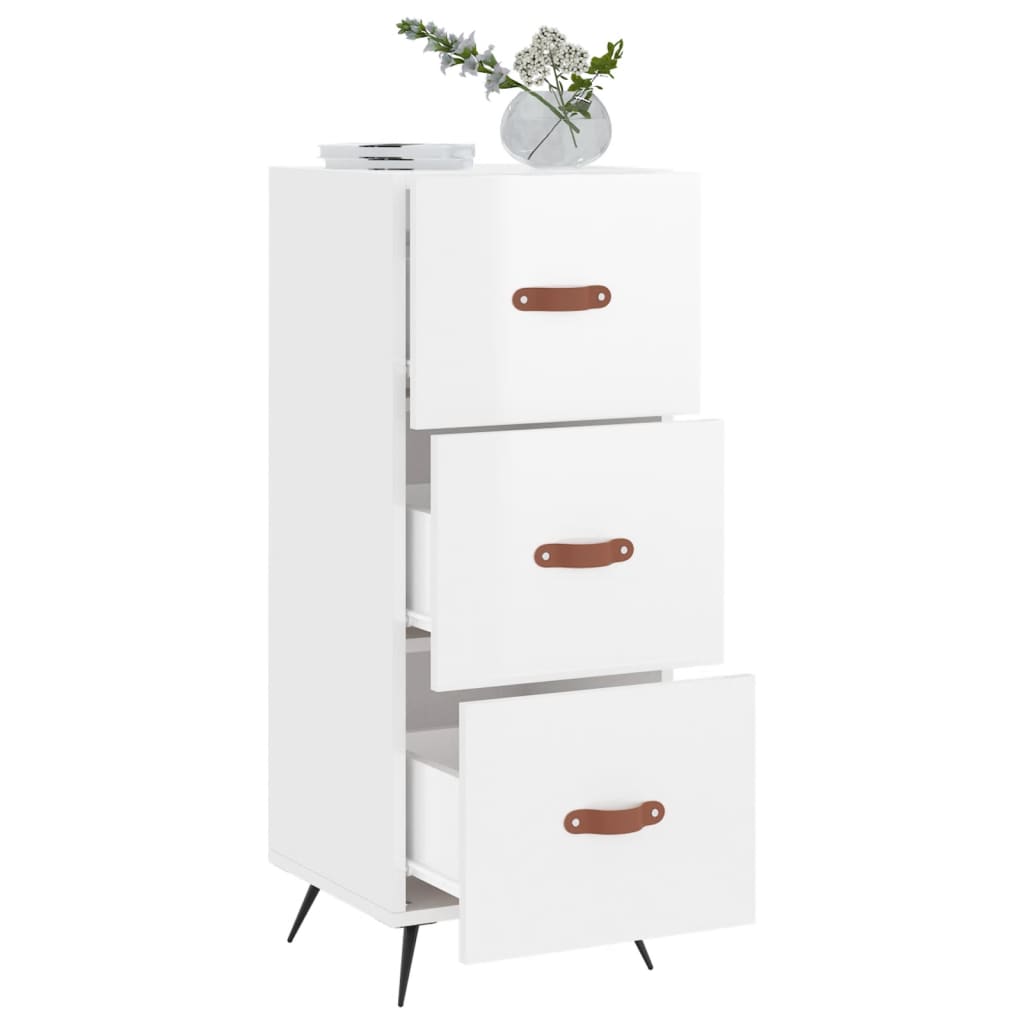 Credenza Bianco Lucido 34,5x34x90 cm in Legno Multistrato 828574