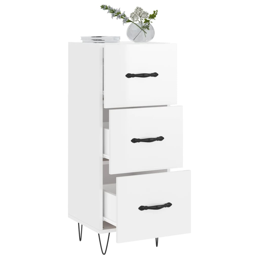 Credenza Bianco Lucido 34,5x34x90 cm in Legno Multistrato 828598