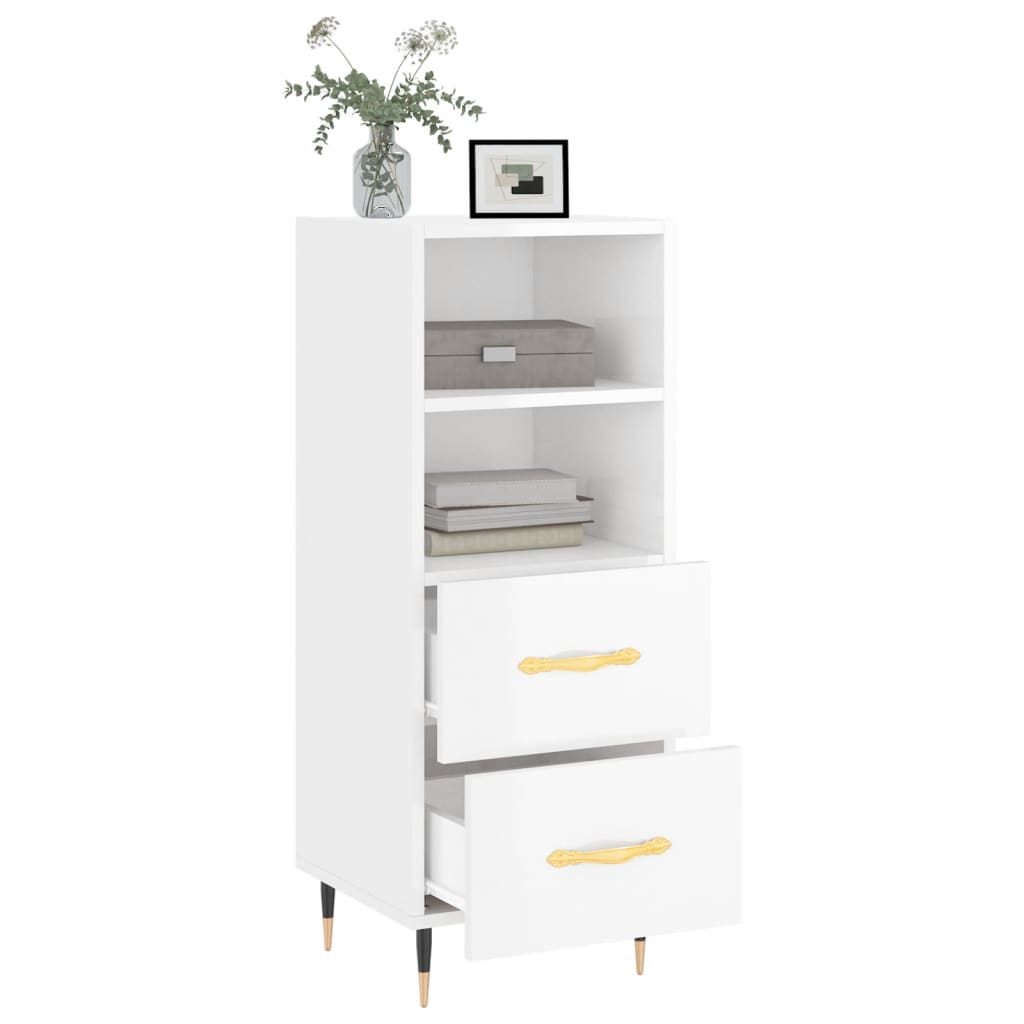 Credenza Bianco Lucido 34,5x34x90 cm in Legno Multistrato 828646