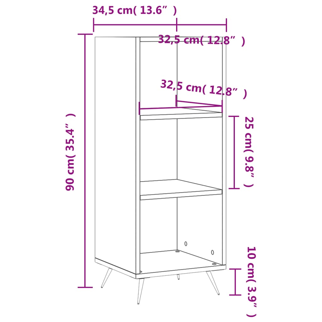 Scaffale Bianco Lucido 34,5x32,5x90 cm Legno Multistrato 828702