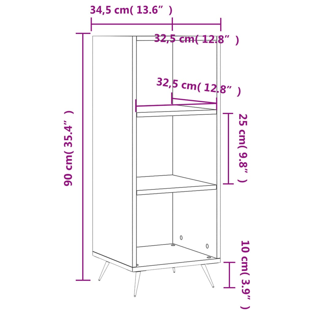 Scaffale Rovere Fumo 34,5x32,5x90 cm Legno Multistrato 828705