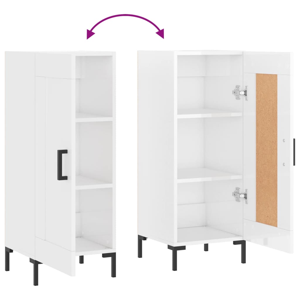 Credenza Bianco Lucido 34,5x34x90 cm in Legno Multistrato 830446