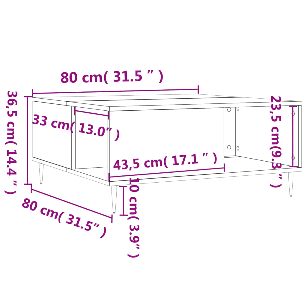 Tavolino da Salotto Bianco 80x80x36,5 cm in Legno Multistrato 830772