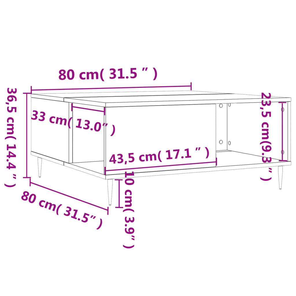 Tavolino Salotto Bianco Lucido 80x80x36,5 cm Legno Multistrato 830774