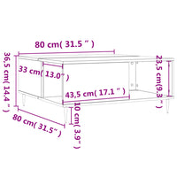 Tavolino Salotto Grigio Cemento 80x80x36,5 cm Legno Multistrato 830776