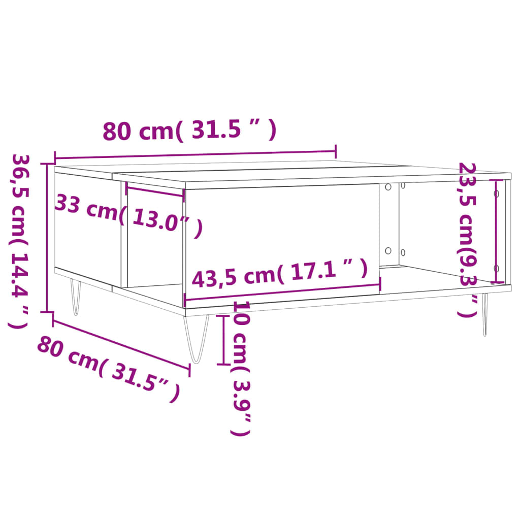 Tavolino Salotto Grigio Cemento 80x80x36,5 cm Legno Multistrato 830784