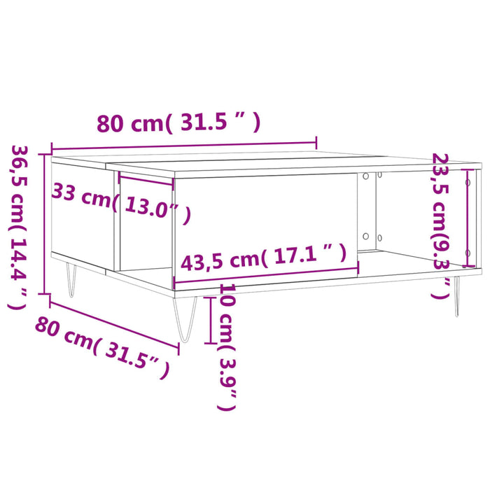 Tavolino Salotto Grigio Cemento 80x80x36,5 cm Legno Multistrato 830784