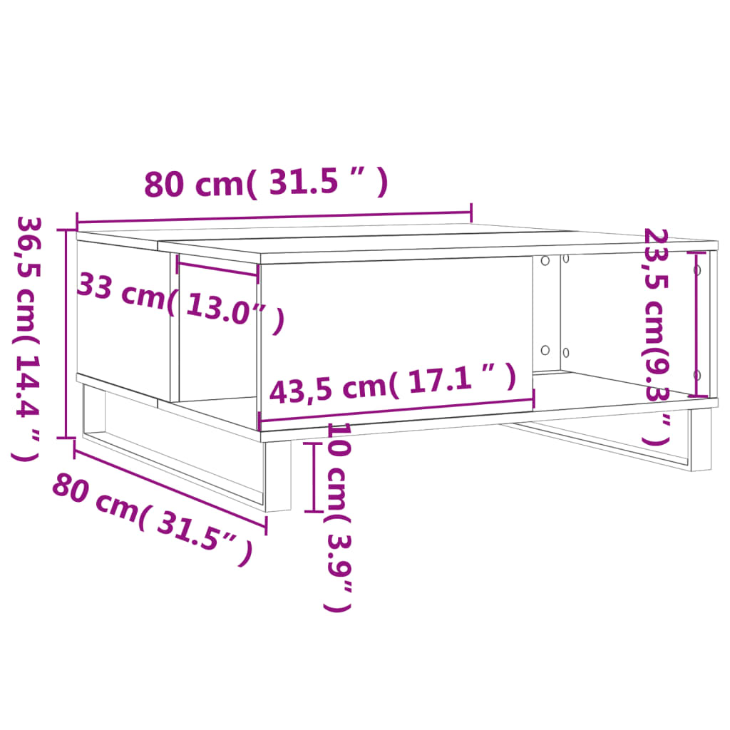 Tavolino da Salotto Nero 80x80x36,5 cm in Legno Multistrato 830789