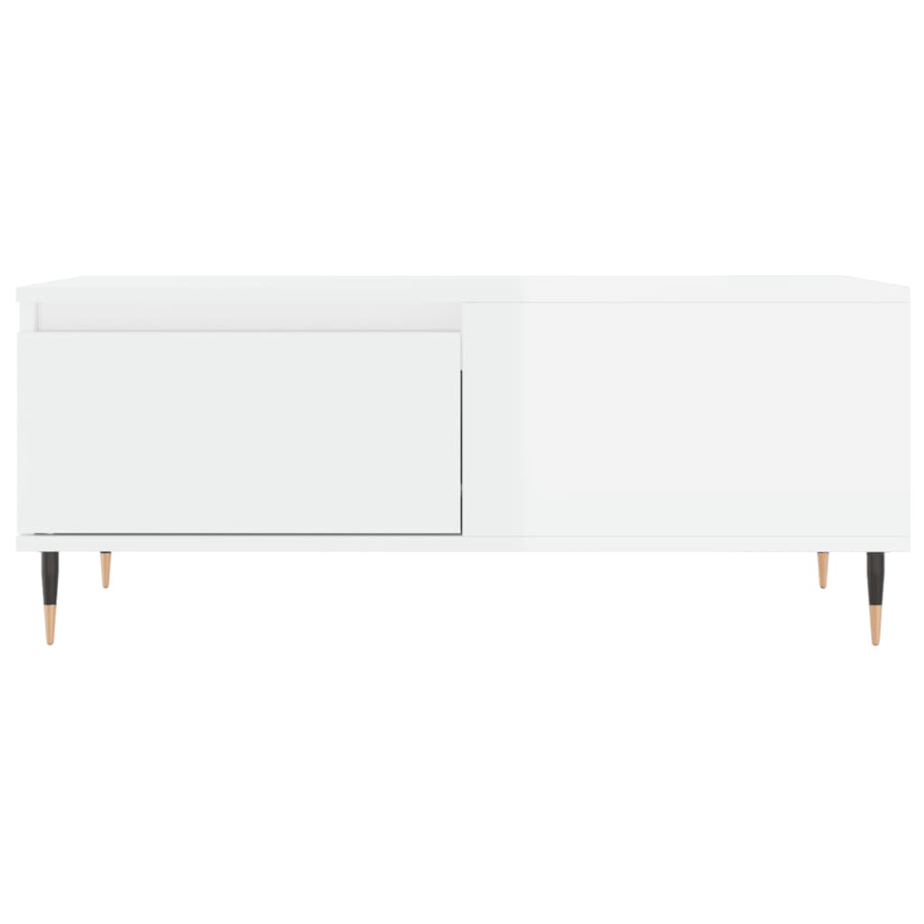 Tavolino Salotto Bianco Lucido 90x50x36,5 cm Legno Multistrato 830798