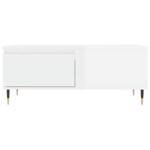 Tavolino Salotto Bianco Lucido 90x50x36,5 cm Legno Multistrato 830798