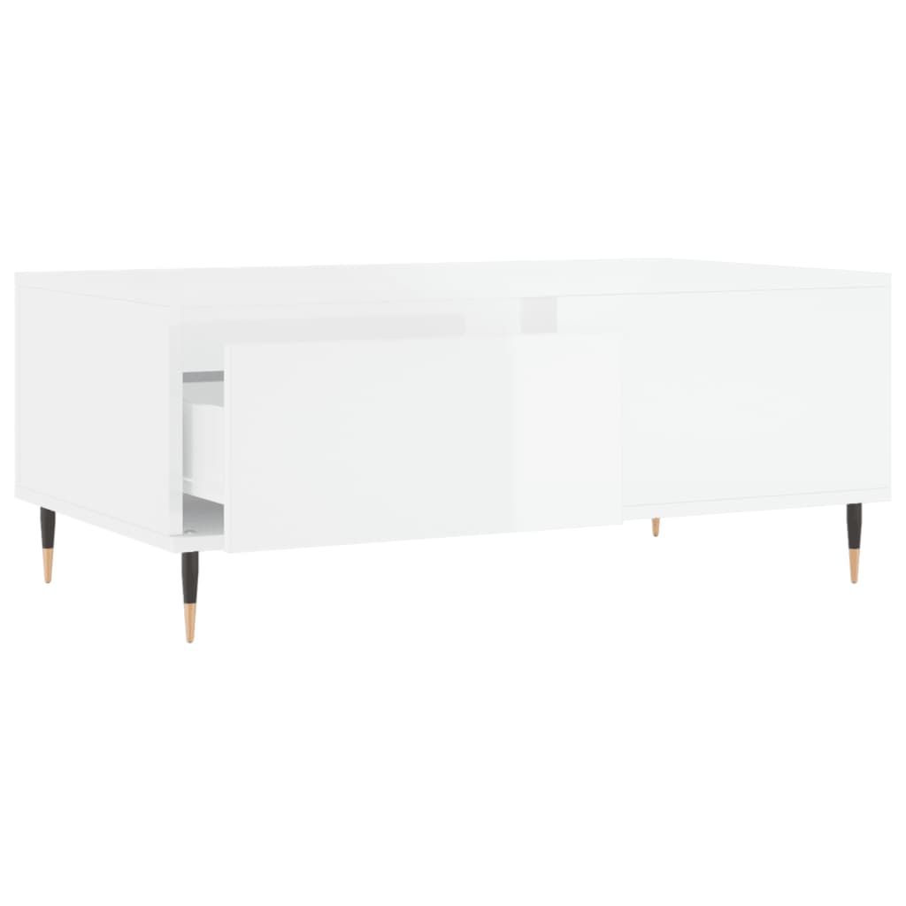 Tavolino Salotto Bianco Lucido 90x50x36,5 cm Legno Multistrato 830798