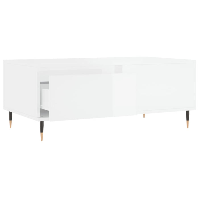 Tavolino Salotto Bianco Lucido 90x50x36,5 cm Legno Multistrato 830798