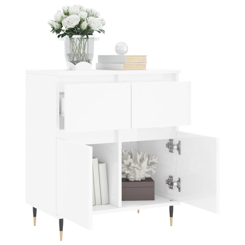 Credenza Bianco Lucido 60x35x70 cm in Legno Multistrato 831110