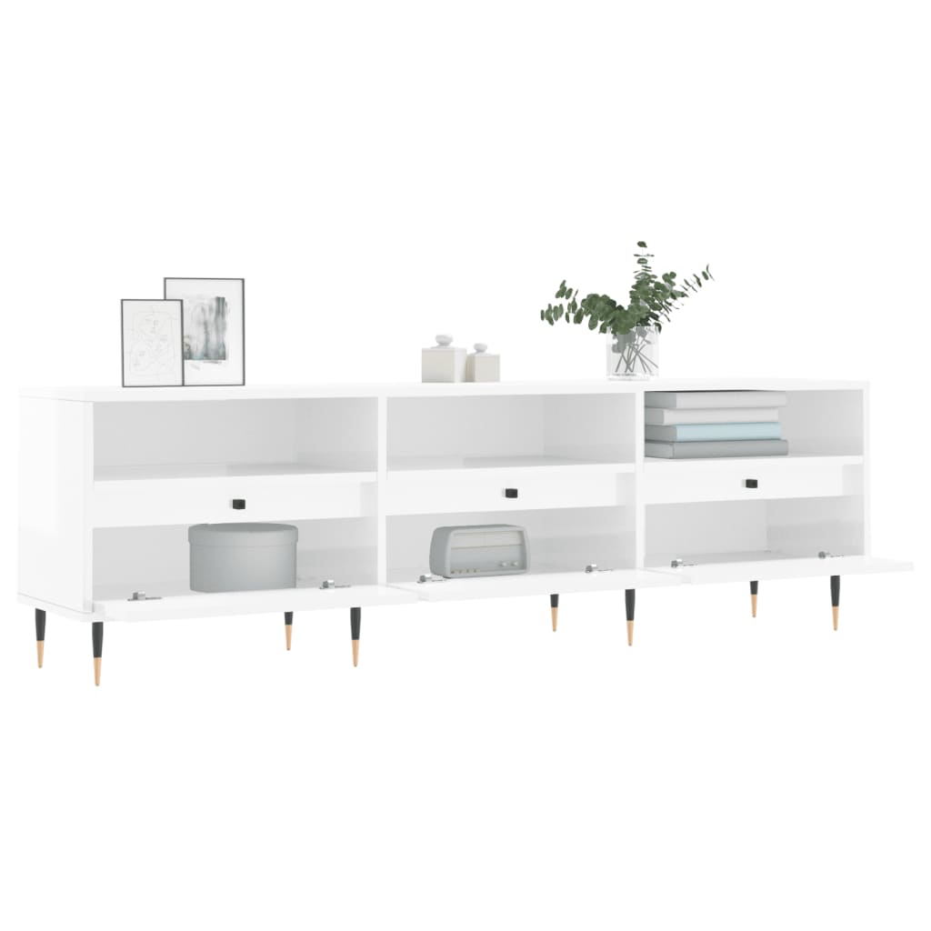 Mobile Porta TV Bianco Lucido 150x30x44,5 cm Legno Multistrato 831262