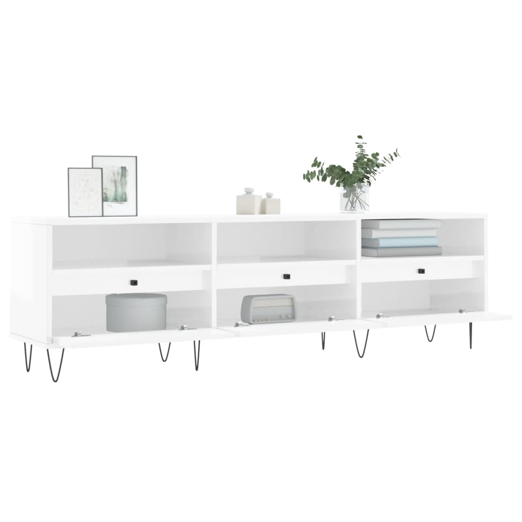 Mobile Porta TV Bianco Lucido 150x30x44,5 cm Legno Multistrato 831278