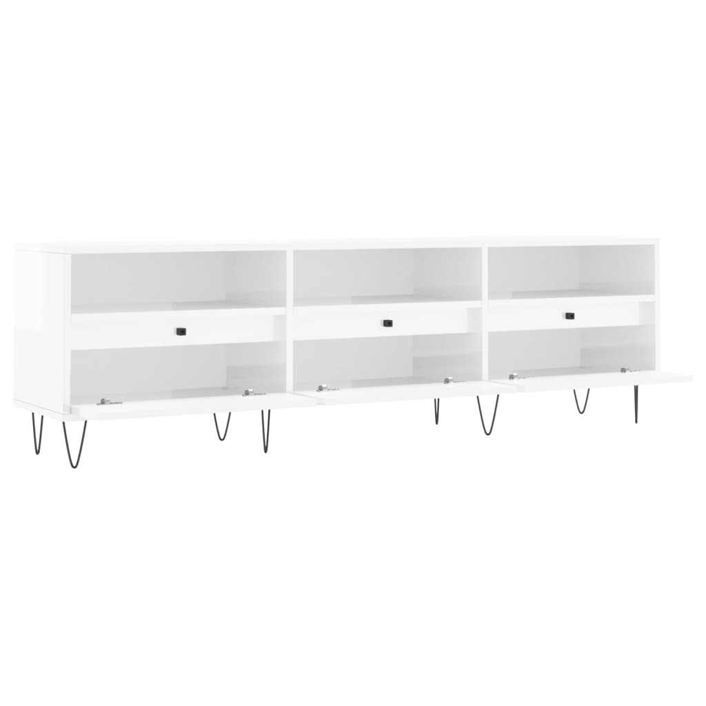 Mobile Porta TV Bianco Lucido 150x30x44,5 cm Legno Multistrato 831278