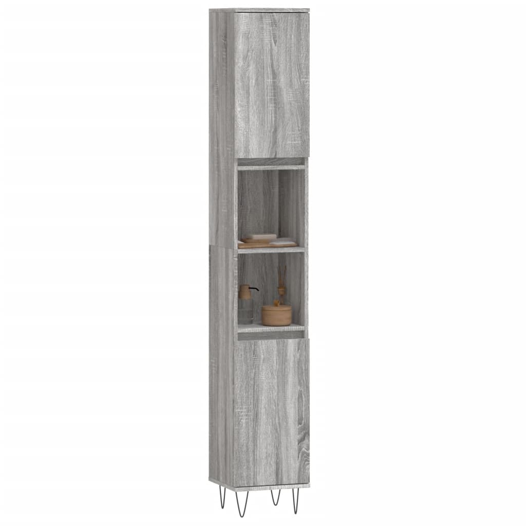 Armadietto Bagno Grigio Sonoma 30x30x190cm in Legno Multistrato 831538