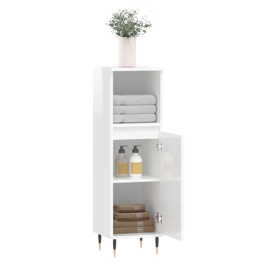 Armadietto Bagno Bianco Lucido 30x30x100cm in Legno Multistrato 831550