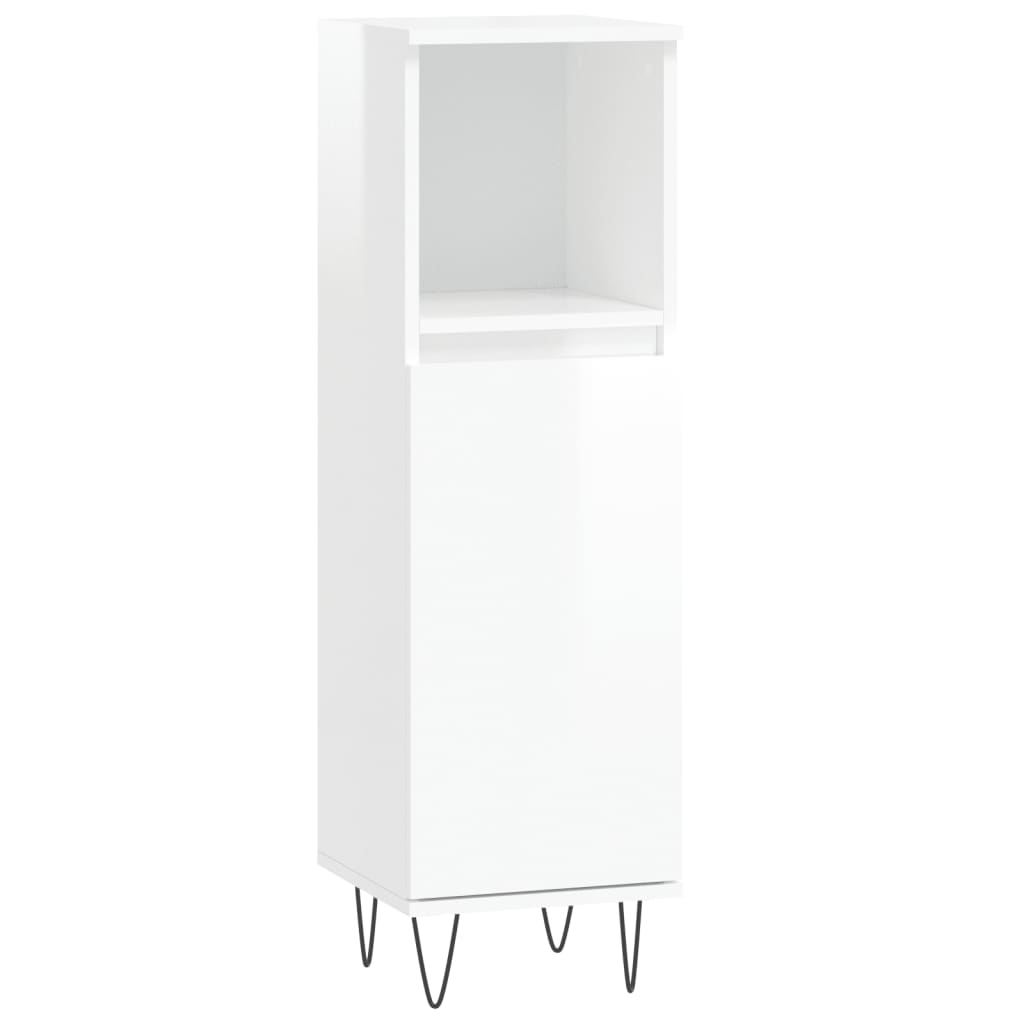 Armadietto Bagno Bianco Lucido 30x30x100cm in Legno Multistrato 831558