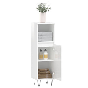 Armadietto Bagno Bianco Lucido 30x30x100cm in Legno Multistrato 831558