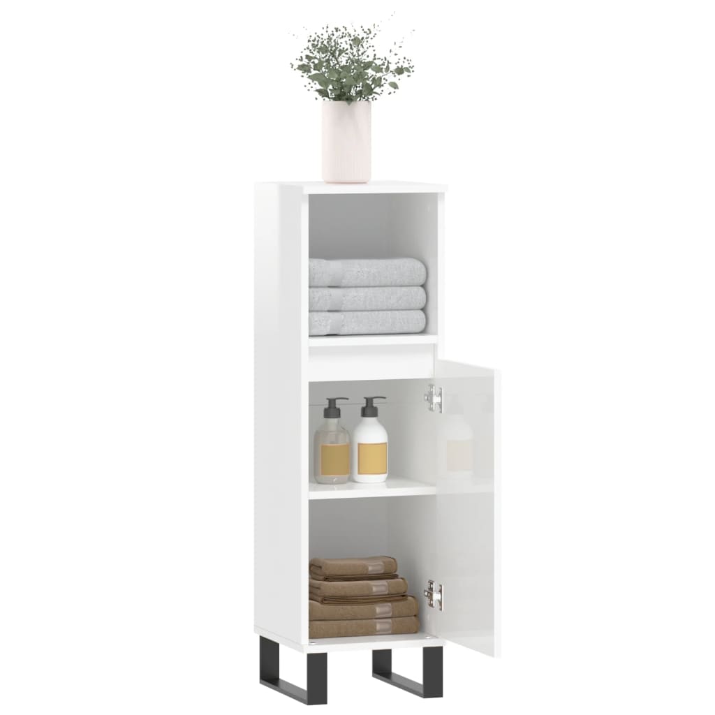 Armadietto Bagno Bianco Lucido 30x30x100cm in Legno Multistrato 831566