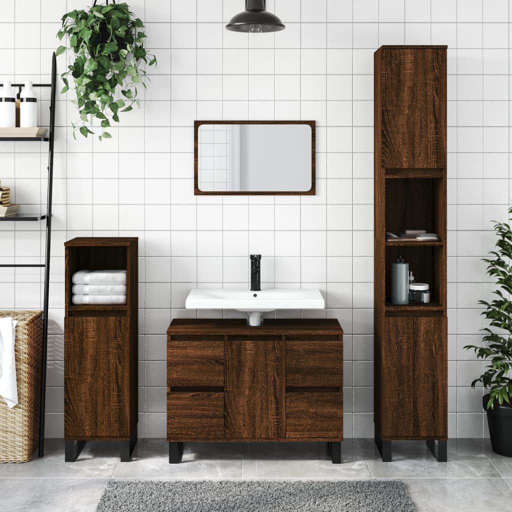 Armadietto Bagno Rovere Marrone 30x30x100 cm Legno Multistrato 831571