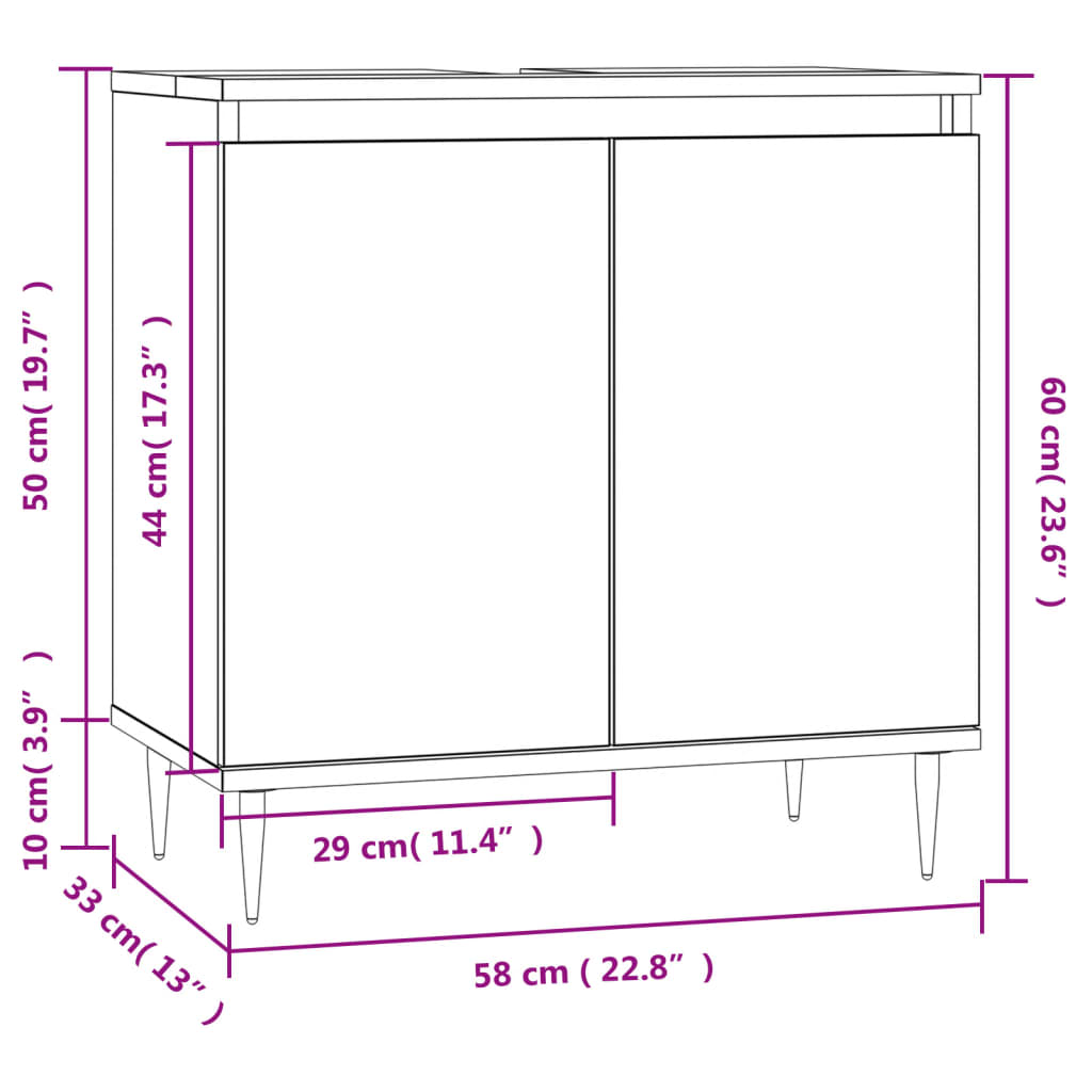 Mobile da Bagno Bianco 58x33x60 cm in Legno Multistrato 831572