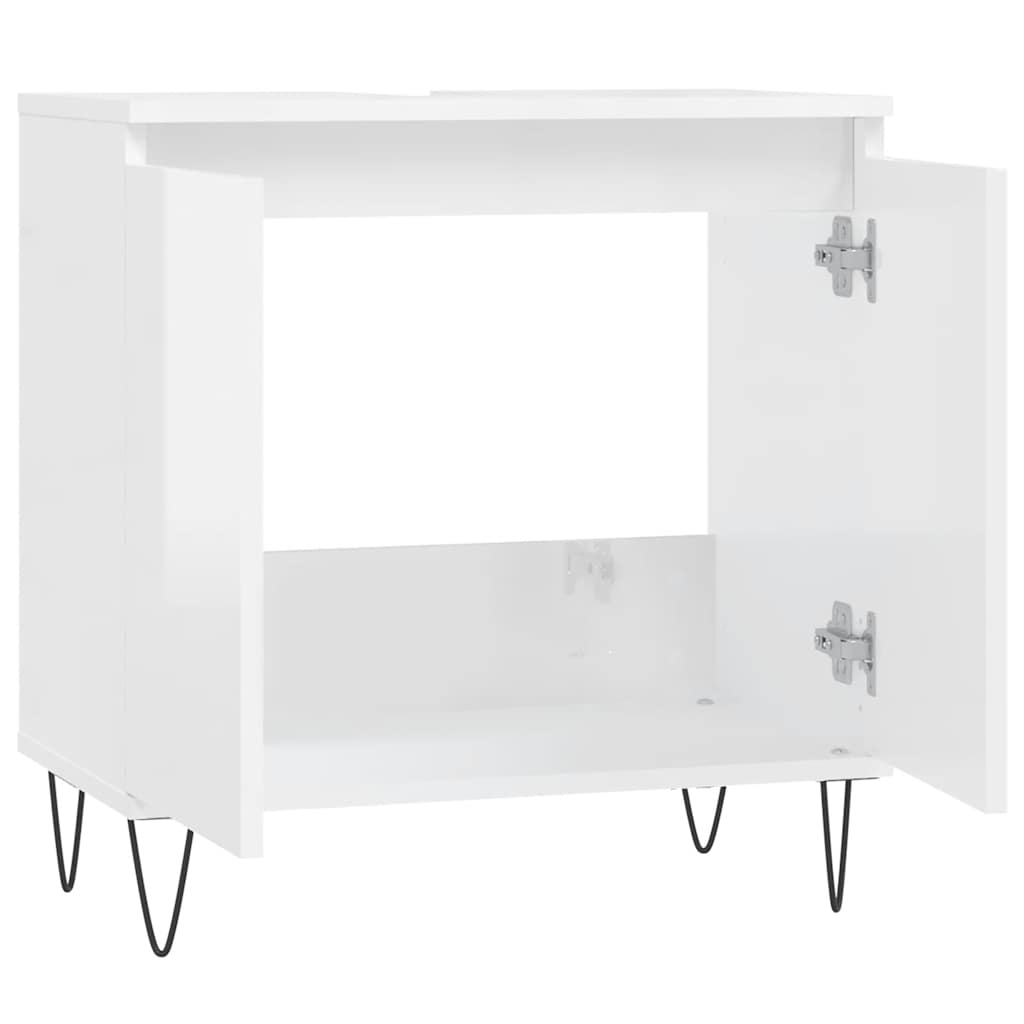 Armadietto Bagno Bianco Lucido 58x33x60cm in Legno Multistrato 831582