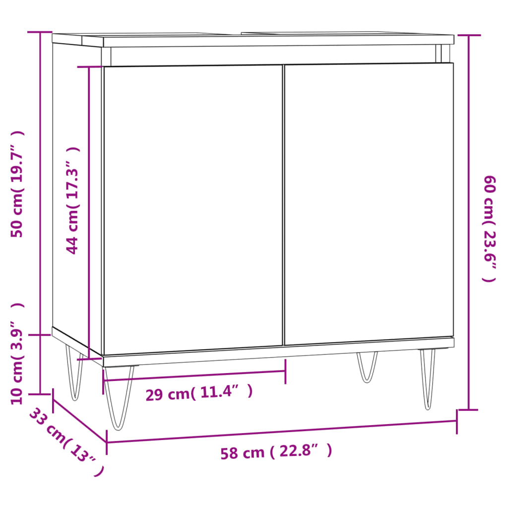 Mobile da Bagno Grigio Sonoma 58x33x60 cm in Legno Multistrato 831586