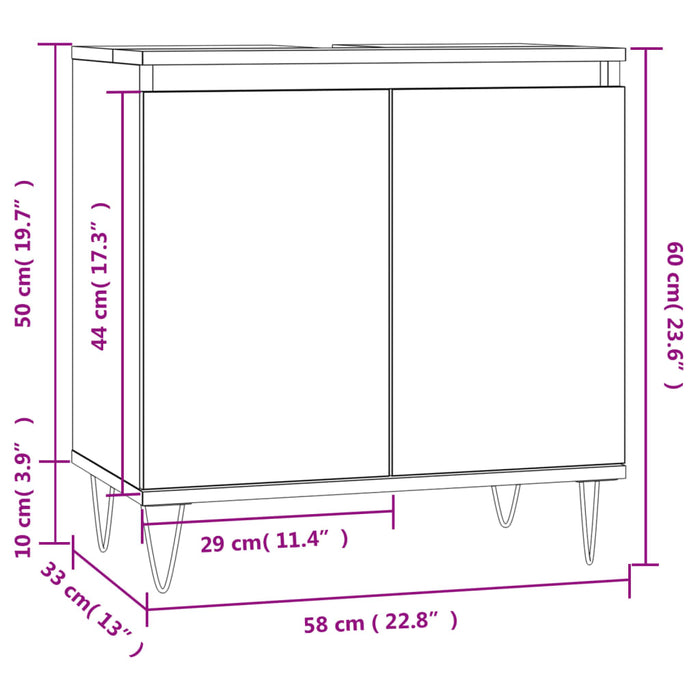 Mobile da Bagno Grigio Sonoma 58x33x60 cm in Legno Multistrato 831586