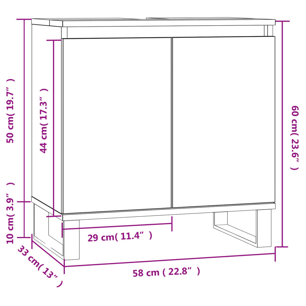 Armadietto da Bagno Grigio Cemento 58x33x60cm Legno Multistrato 831592