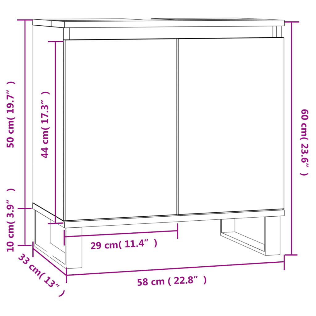 Armadietto Bagno Rovere Fumo 58x33x60 cm in Legno Multistrato 831593