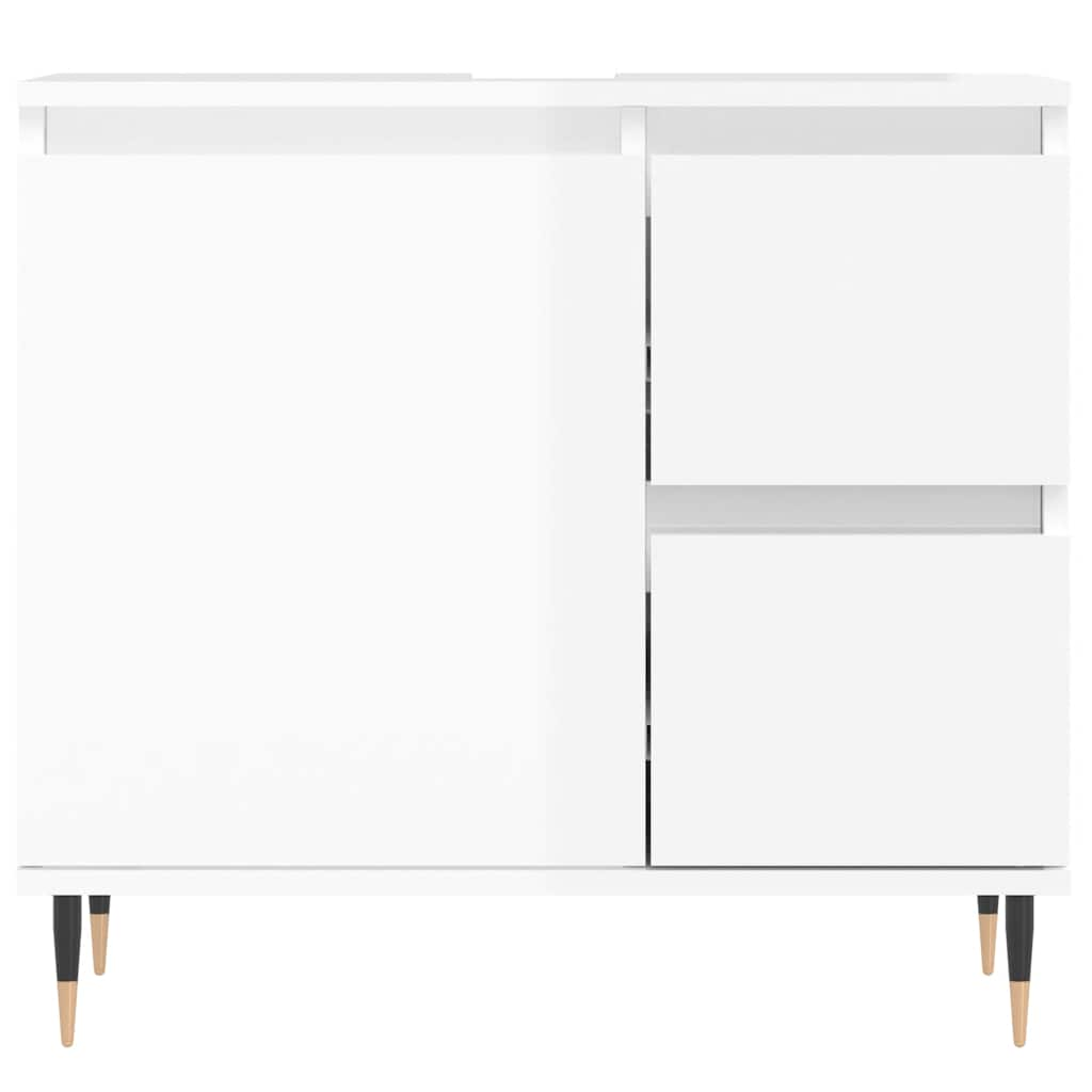 Armadietto Bagno Bianco Lucido 65x33x60cm in Legno Multistrato 831598