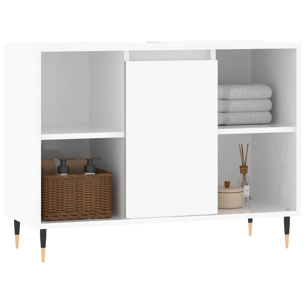 Armadietto Bagno Bianco Lucido 80x33x60cm in Legno Multistrato 831622