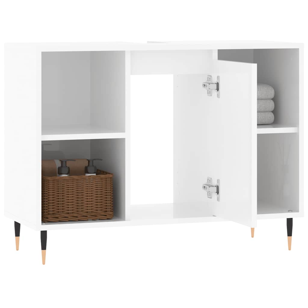 Armadietto Bagno Bianco Lucido 80x33x60cm in Legno Multistrato 831622