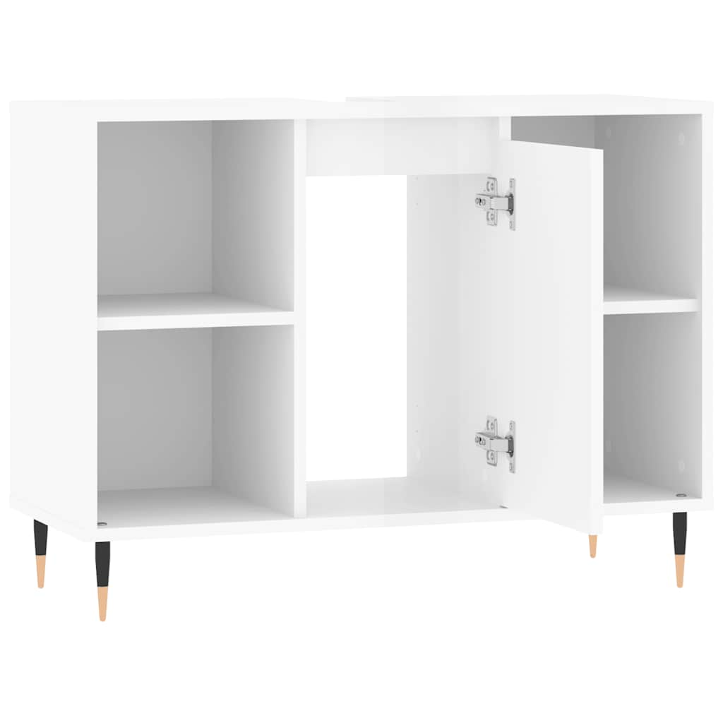 Armadietto Bagno Bianco Lucido 80x33x60cm in Legno Multistrato 831622