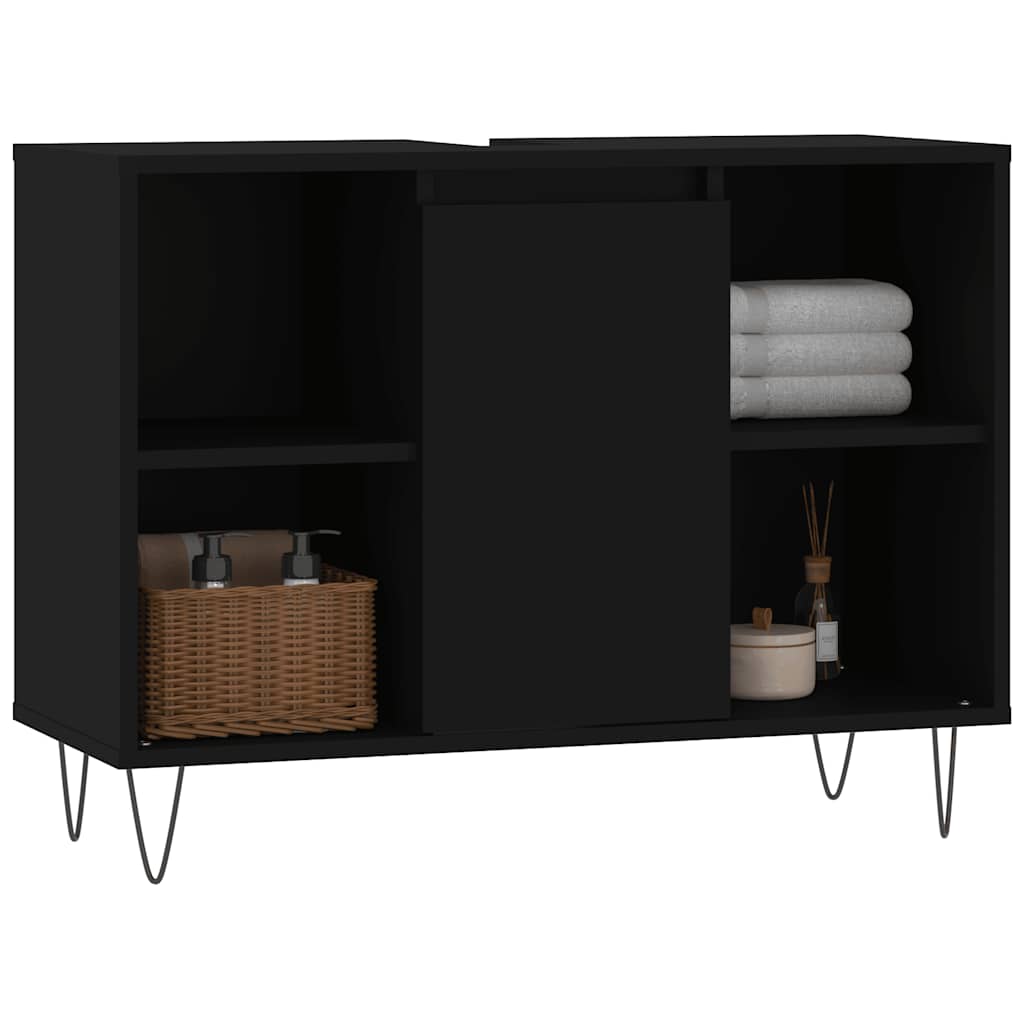 Mobile da Bagno Nero 80x33x60 cm in Legno Multistrato 831629