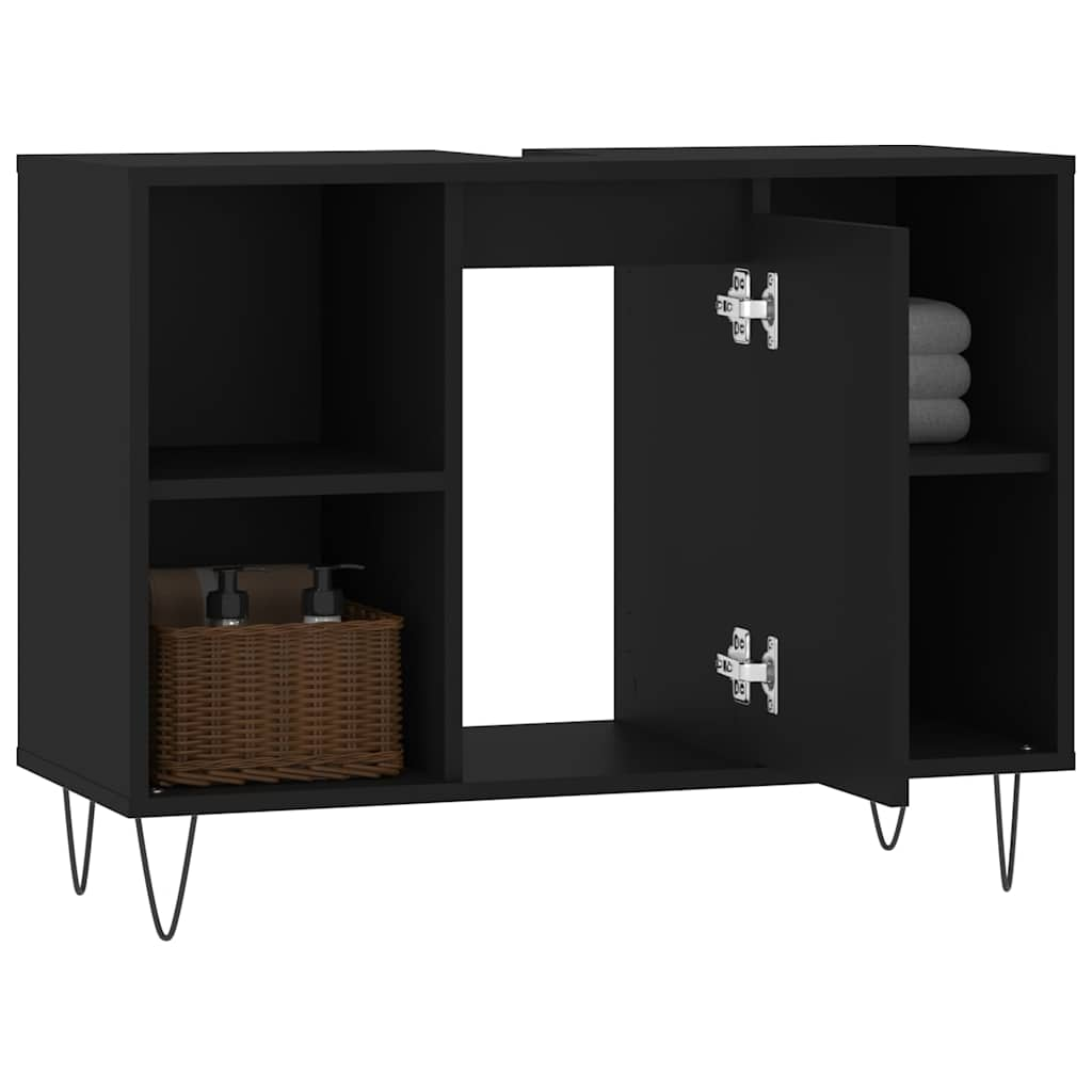 Mobile da Bagno Nero 80x33x60 cm in Legno Multistrato 831629